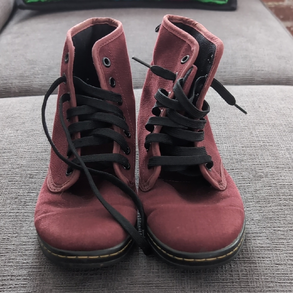 Dr. Martens Maroon Lace-Up Combat Boots